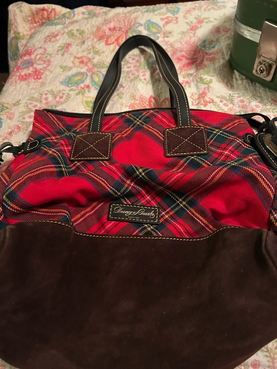 Dooney & Bourke Handbags - Dooney & Bourke Red Plaid Tote with Brown Trim